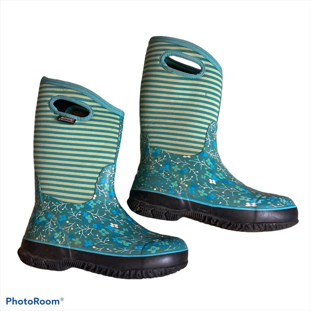 Bogs girls waterproof flower stripe rain boot 5